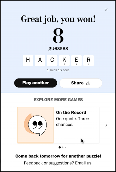 washington post keyword - how to play - winner in 8 guesses!