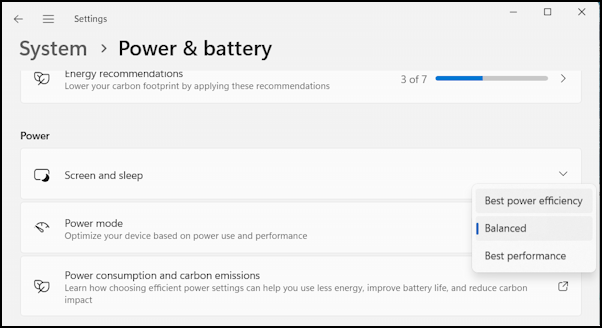 windows 11 video playback battery - system > battery & power