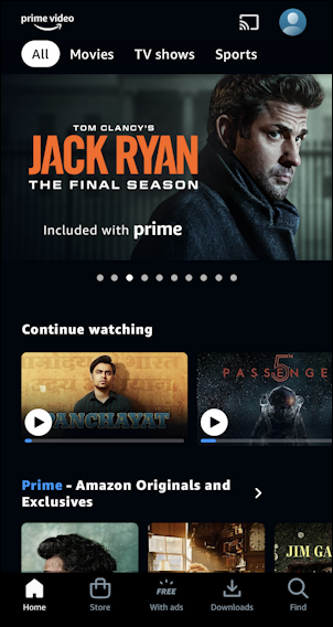 amazon prime video for mobile iphone - home screen