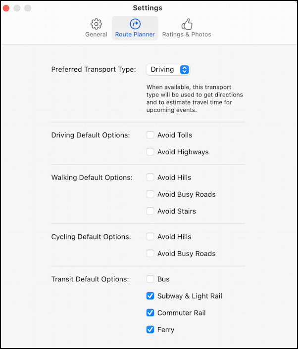 apple maps routing direction preferences settings - apple maps on macos 