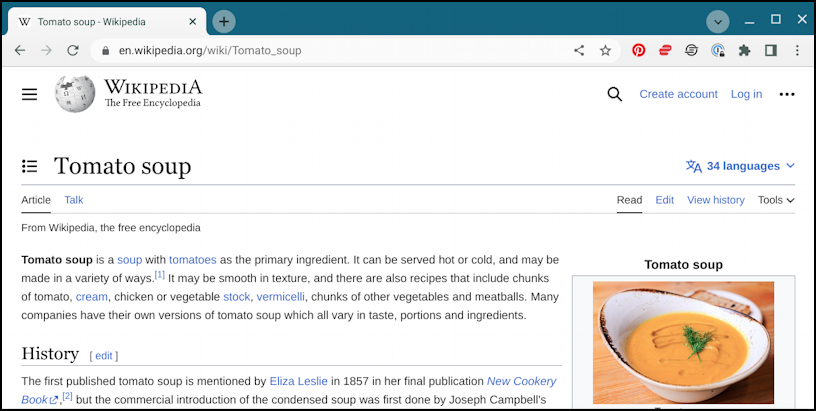 chrome os add search shortcut wikipedia - wikipedia page on tomato soup