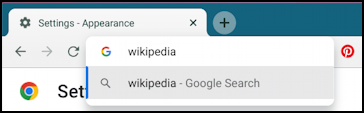 chrome os add search shortcut wikipedia - no shortcut