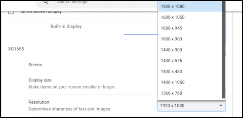 chromebook chromeos second display - resolution options