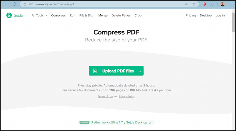 compress pdf free mac windows pc - sejda pdf compressor