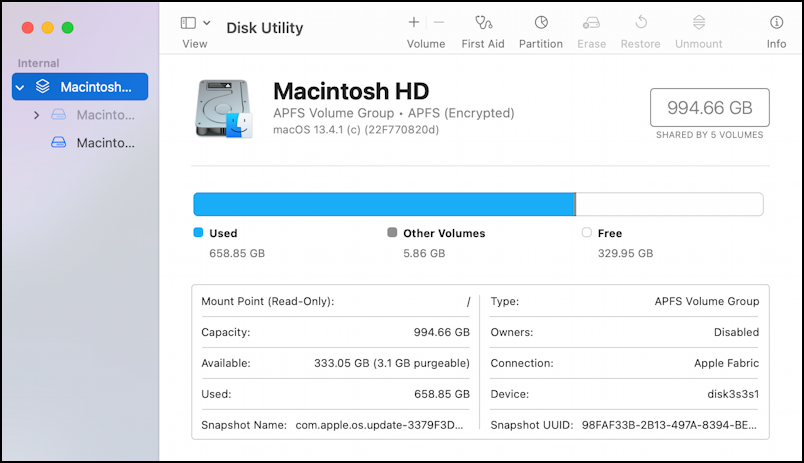 mac macos disk space -  disk utility