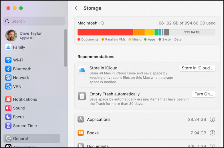 mac macos disk space -  manage storage hd