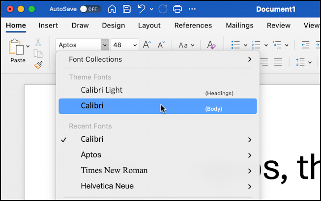 change microsoft word default font aptos - word for mac - default fonts