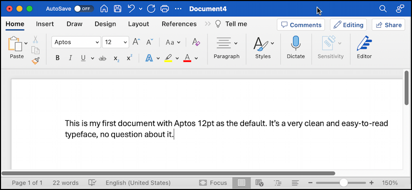 change microsoft word default font aptos - word for mac default font: aptos