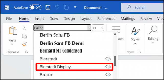 change microsoft word default font aptos - change to Bierstadt ms word