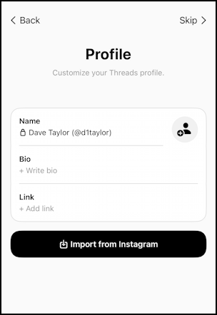 threads instagram app get started - enter basic account info