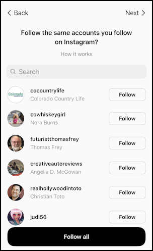 threads instagram app get started - who to follow