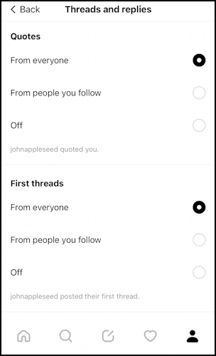 Threads app following feed newsfeed - show / hide first posts