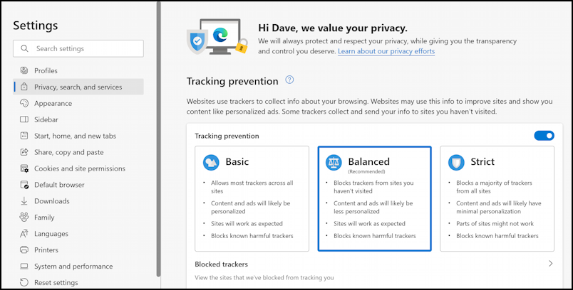 microsoft edge enable vpn secure network service - privacy settings tracking
