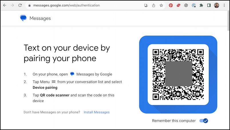android sync messages web - scan this qr code