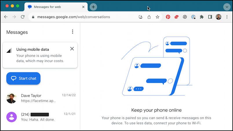 android sync messages web - conversations shown ready to engage