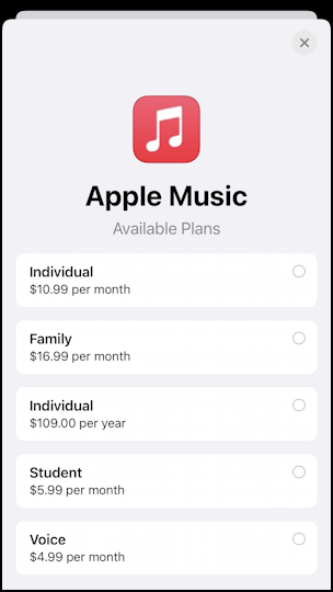different apple music subscription options