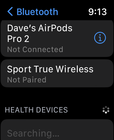 apple watch pairing bluetooth - list of devices