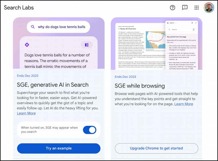google search generative ai experience sge - enable SGE search labs