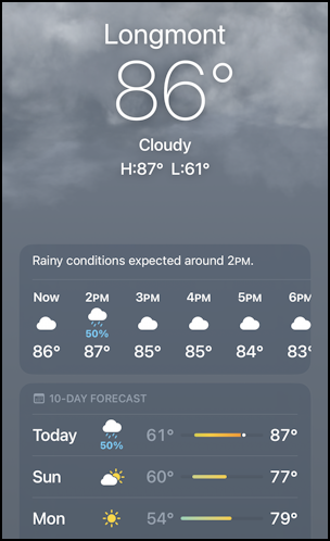 iphone weather app details info - longmont co