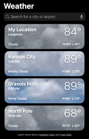 iphone weather app details info - add search new city