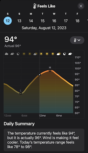 iphone weather app details info - humidity feels like las vegas nv