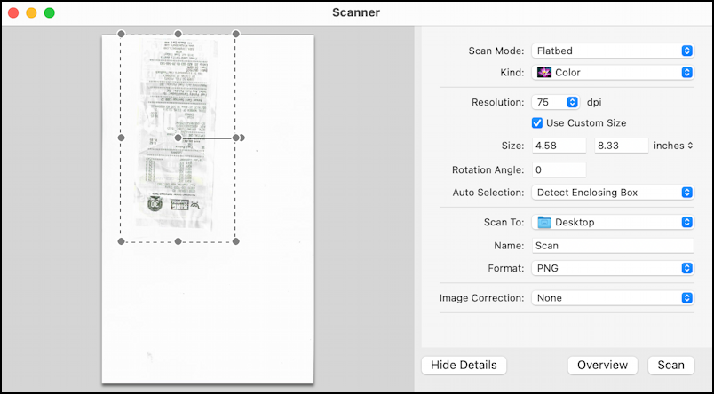 mac macos remote scanner scanning - region selected