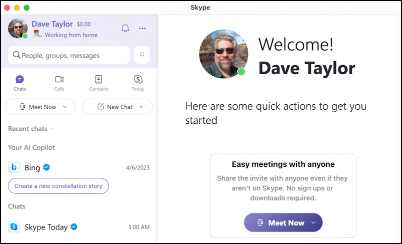skype for mac - home screen