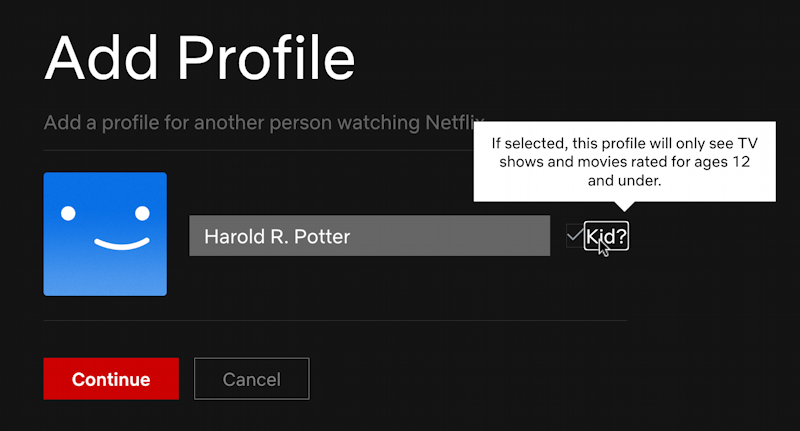 netflix profiles add new - name profile kids?