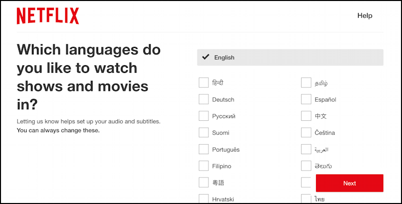 netflix profiles add new - choose preferred language