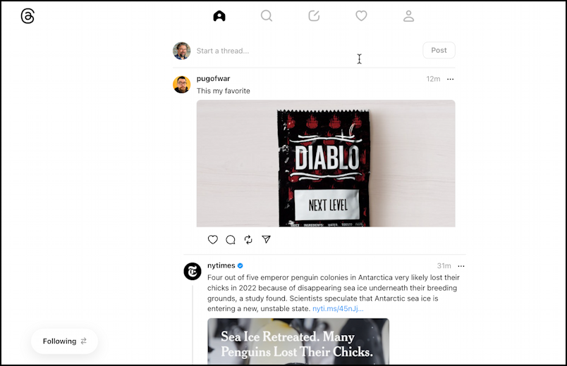 threads.net from web browser computer - in chrome edge safari