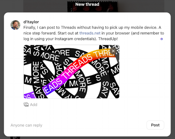 threads.net from web browser computer - creating new post