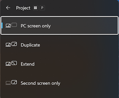 win11 shortcuts - chromecast screen to - windows+p extend mirror duplicate
