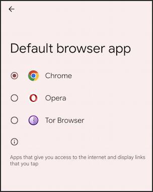 android 13 change default web browser opera - possible browsers