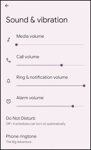 android ring ringtone volume - settings > sound & vibration