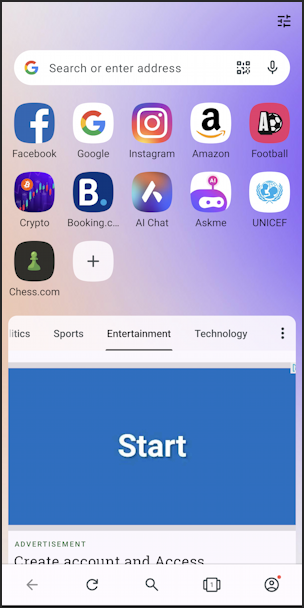 android 13 change default web browser opera - main opera screen