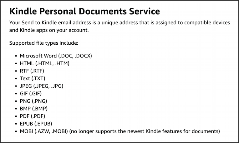 amazon supported document formats for kindle ereader ebook