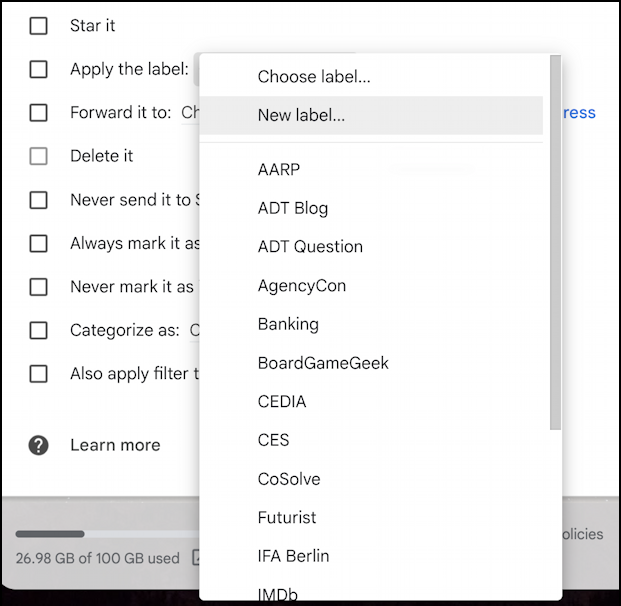 gmail plus notation email address filtering - apply the label - create new