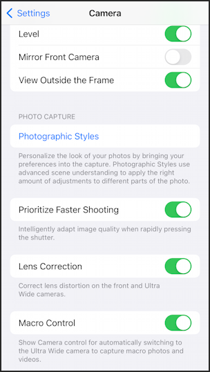 ios17 iphone camera - qr code - settings > camera #2