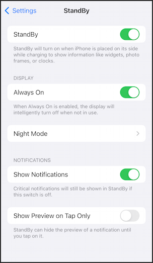 ios 17 iphone sideways lock screen STANDBY - settings specific