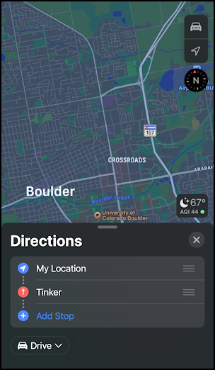 apple maps iphone mac favorites - route to tinker