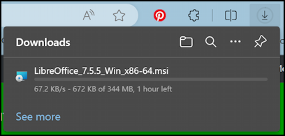libreoffice writer - download estimated time remaining 1 hour