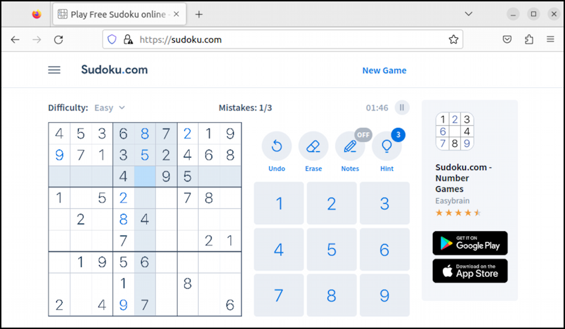 sudoku.com in firefox for linux