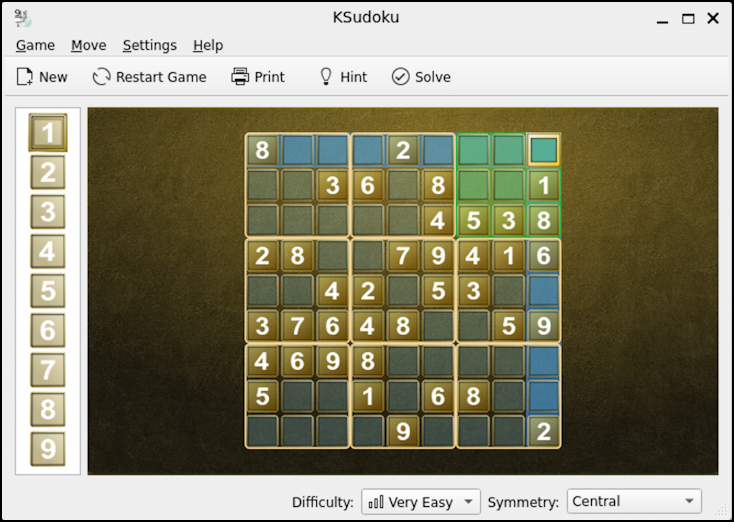 sudoku for ubuntu linux - software app store - ksudoku running