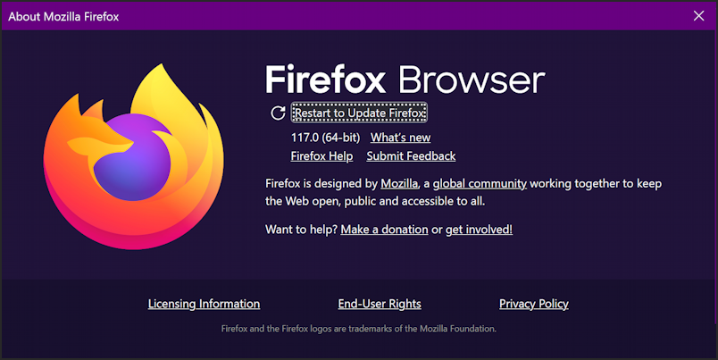 firefox for windows 11 pc - about firefox - update available: restart