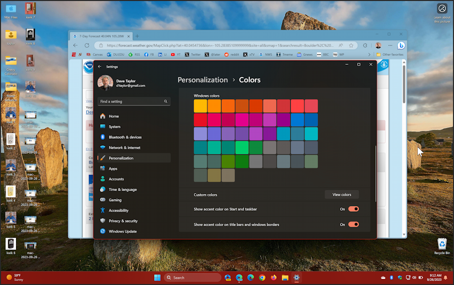 win11 taskbar color - settings - personalize - colors - new taskbar color