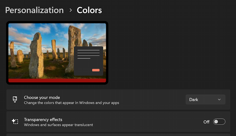 win11 taskbar color - settings - personalize - colors - transparency