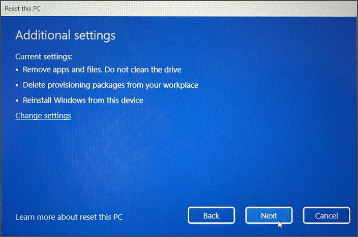 wipe reset windows 11 pc - proceed #1?