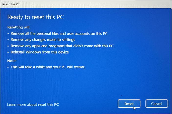 wipe reset windows 11 pc - ready to reset