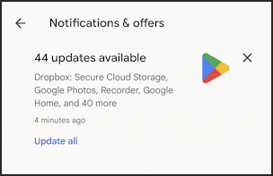 android app icons notification dot - google play store - 44 updates