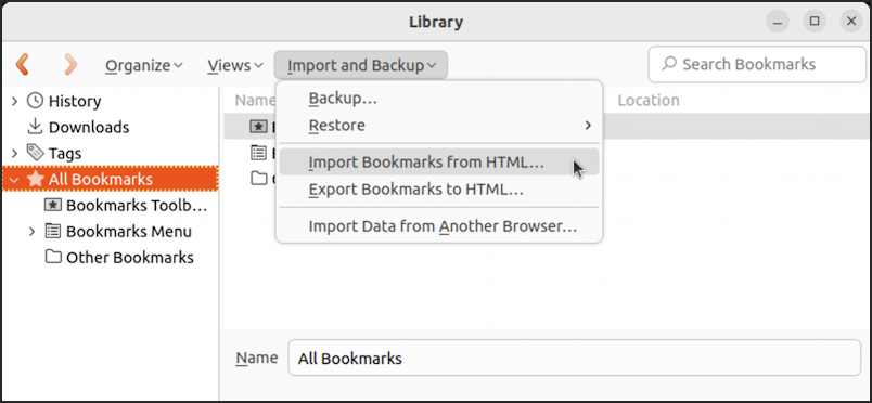 firefox import favorites bookmarks - manager